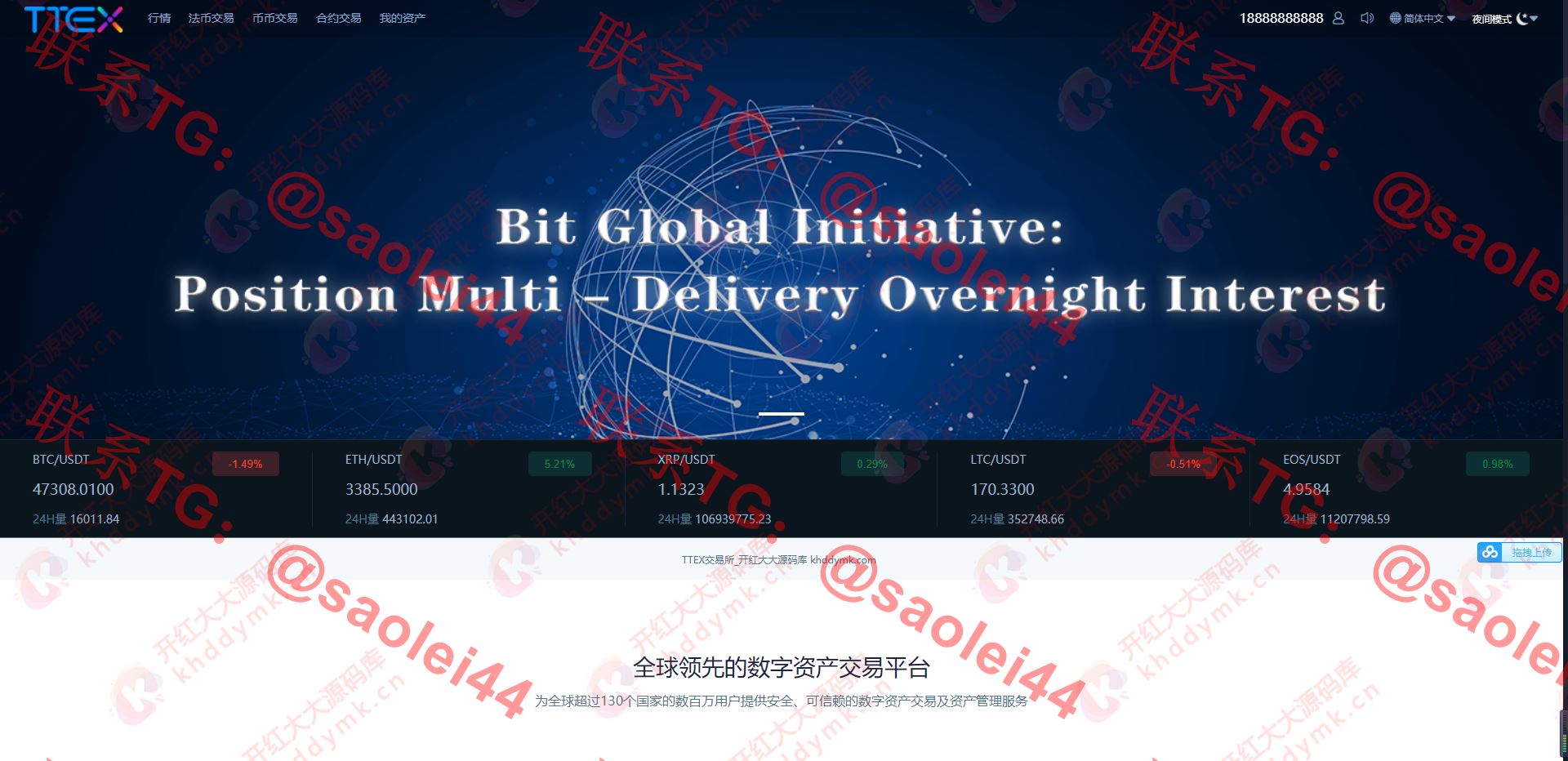 【终身免费】【亲测】TTEX仿火币网交易所/多语言/BTC/USDT/ETC/XRP/合约/秒合约/UI精美/后台win10桌面布局/带机器人/带点控群控-heichanym.com-黑产源码