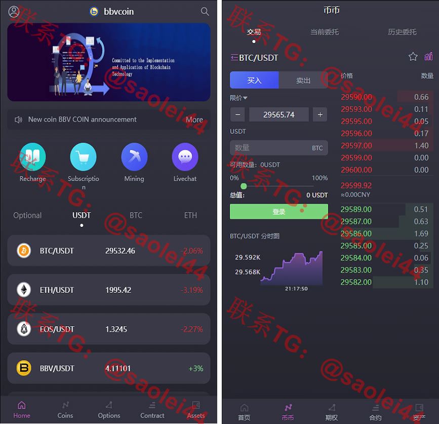 多语言区块链交易所/bbvcoin交易所/15国语言+秒合约+申购+矿机/带搭建教程-heichanym.com-黑产源码